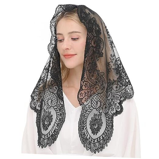 Triangular Mantilla Lace Head Covering Mass Catholic Church Veils Black