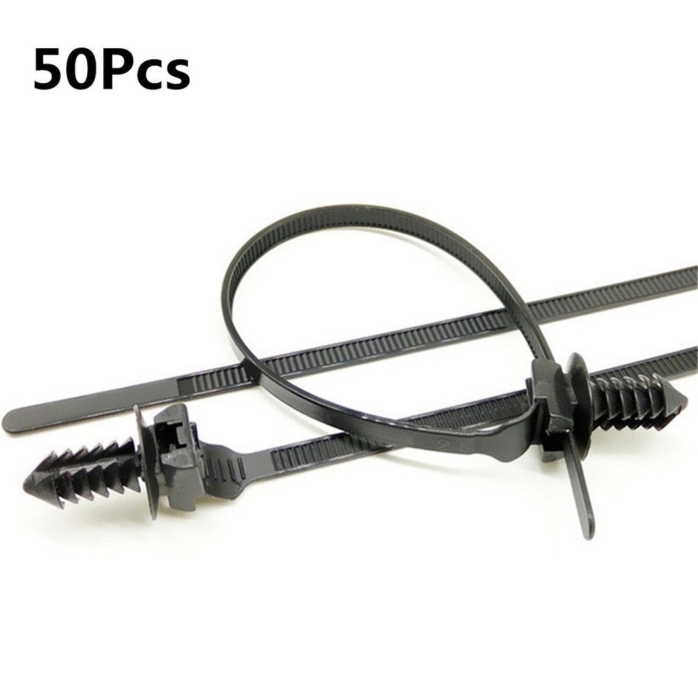 Car Mount Wire Tie Nylon Push Mount Cable Zip Tie Strap Fastener Bundle 50Pcs