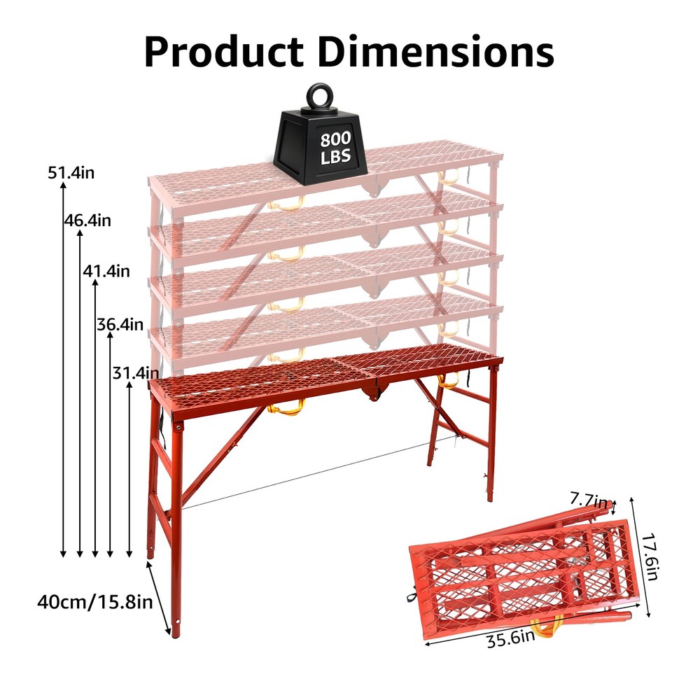 800 LBS Folding Scaffolding Platform 5 Levels Height Adjustable Work Platform