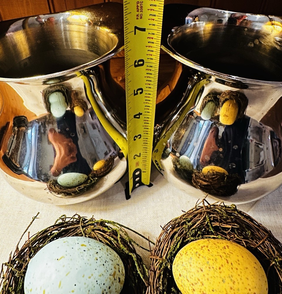 Set/2 Silver Tone Bunny Handle Pitchers. Decor Cottage. Chic Set