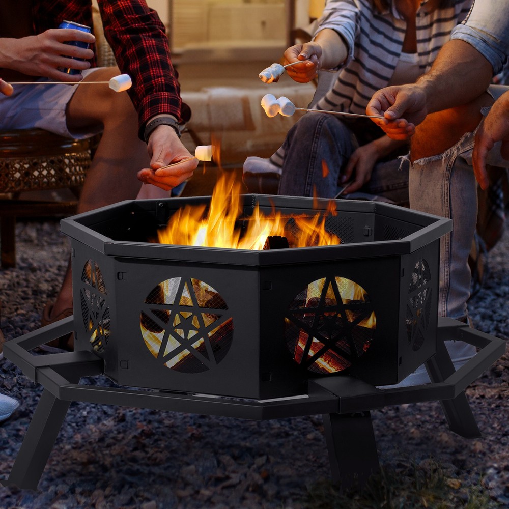 35"Octagonal Fire Pit Outdoor Fire Pit Wood Burning Firepit Bonfire Fire Pit New