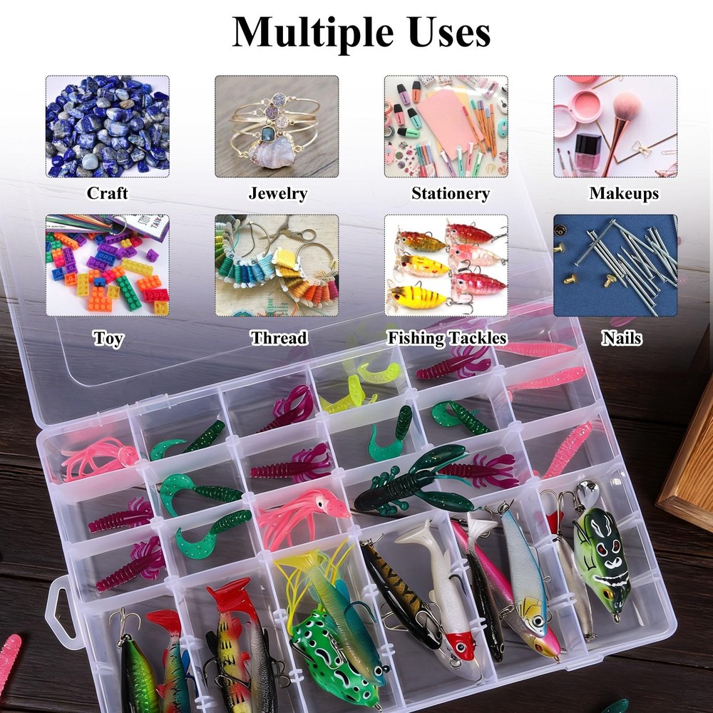 8 Pack 36 Grids Clear Plastic Storage Boxes with Adjustable Dividers, Beads S...