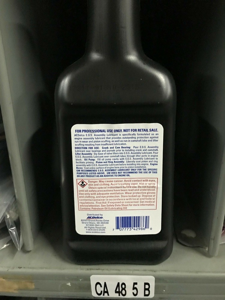 GM E.O.S. engine oil supplement for use in all applications using a flat tappet