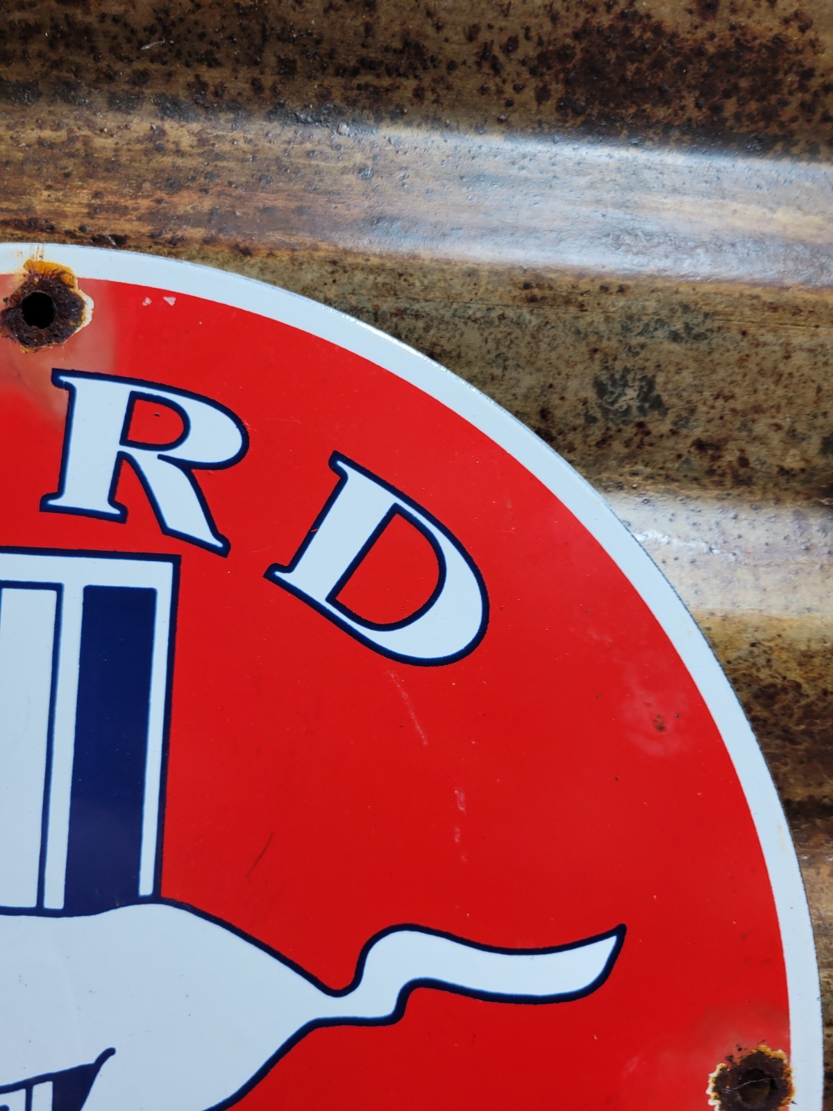 VINTAGE FORD MUSTANG PORCELAIN SIGN OLD FOMOCO MOTOR SERVICE AUTO PARTS HORSE