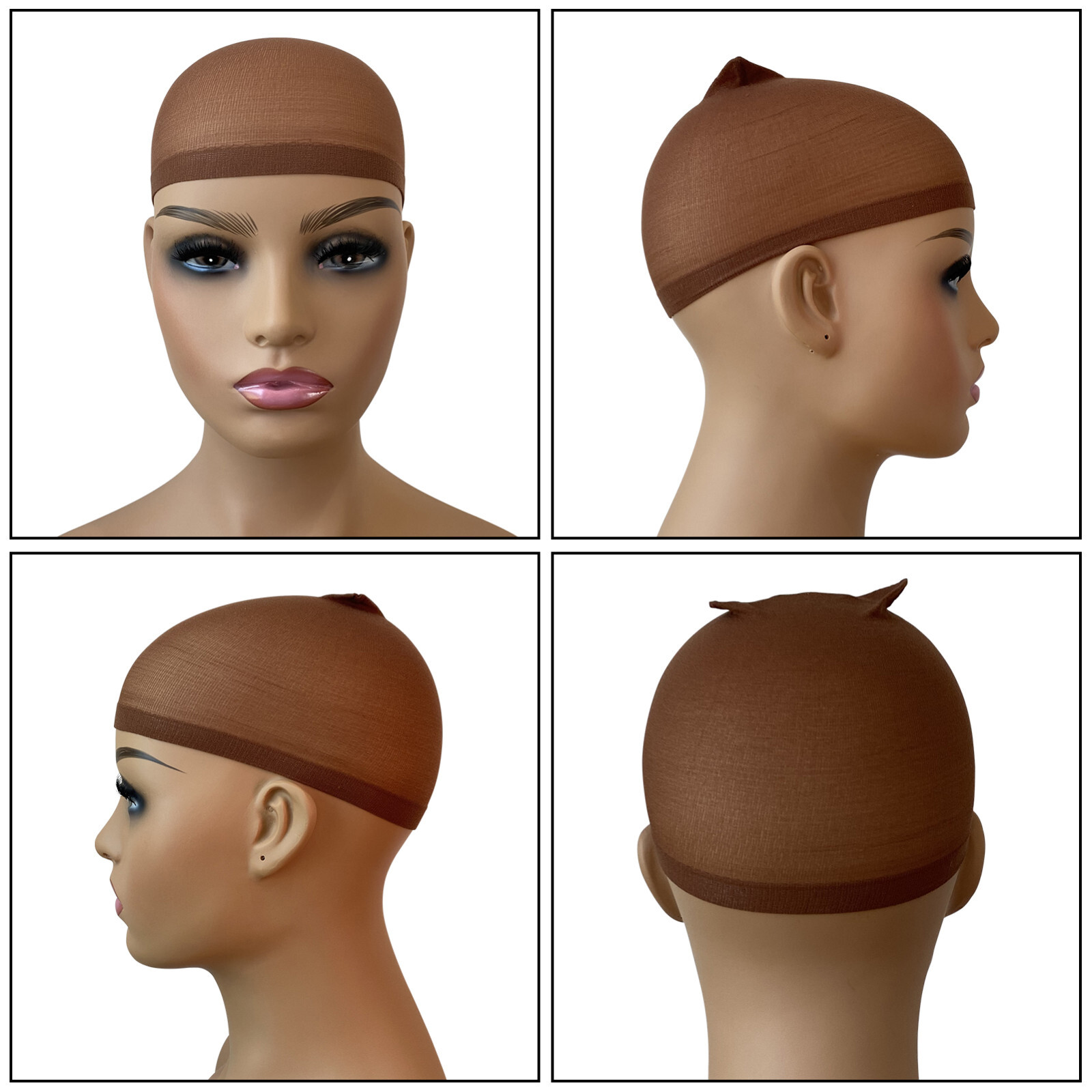 2pcs Deluxe Nylon Stocking Stretchy Wig Caps Light Coffee,Nude,Black, Beige