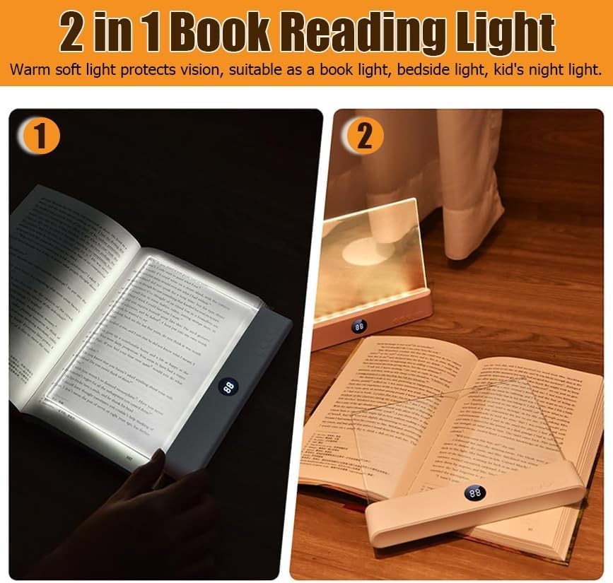 Book Light, 3 Color Adjustable LED Flat Reading Light, Rechargeable Clear Pan...