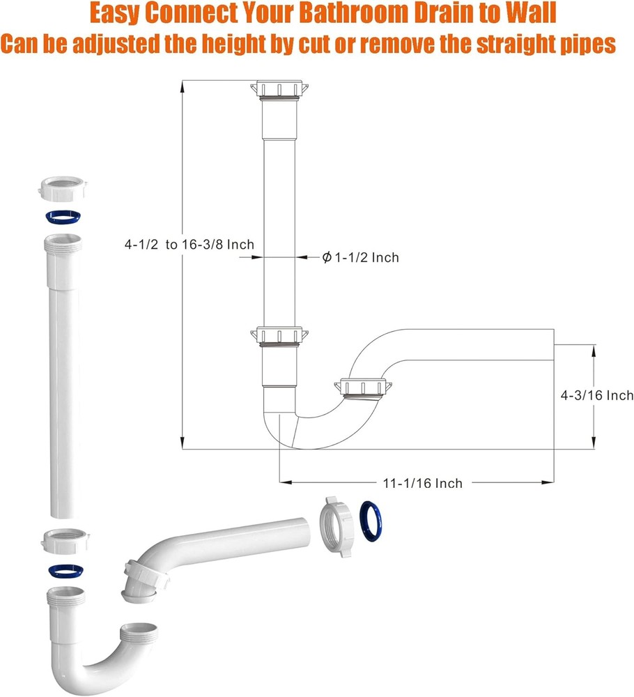 Bathroom Sink Drain Kit,for Most 1-1/4” & Kitchen White