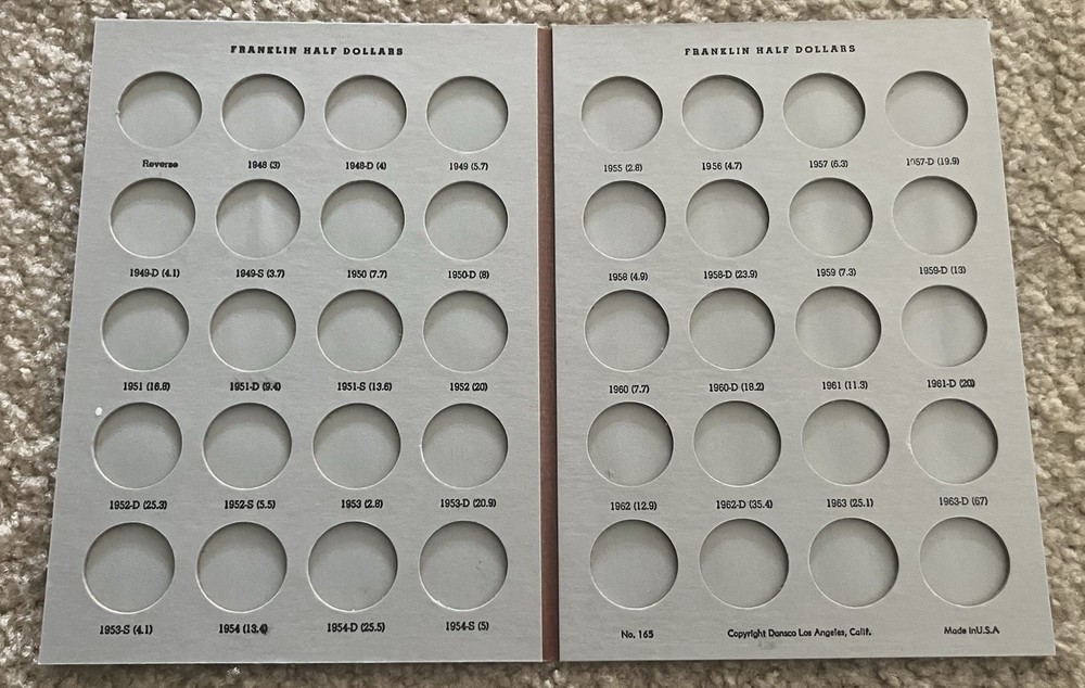 DANSCO COIN FOLDER #165 FRANKLIN HALF DOLLARS 1948-1963
