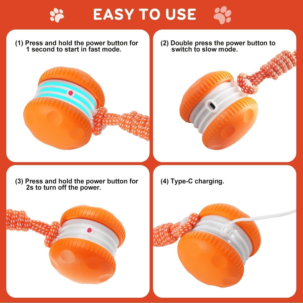 Interactive Dog Toys, Random Path Automatic Moving and Rolling Dogs with Rope...