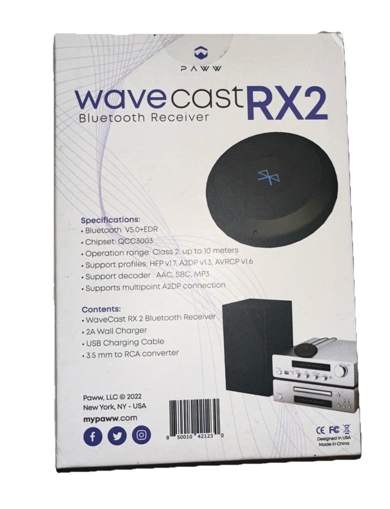 Paww WaveCast RX 2 Bluetooth Receiver 5.0 Multiple device Connectivity