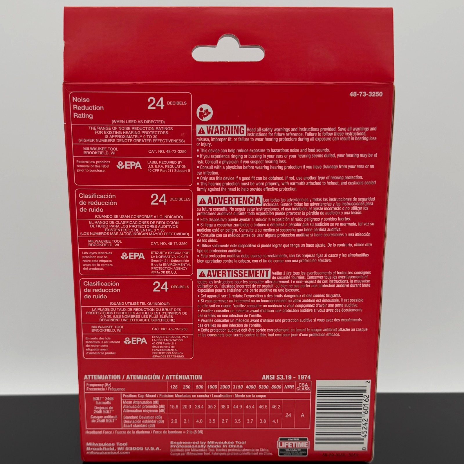 Milwaukee 48-73-3250 BOLT 24dB Earmuffs, Use with Safety Helmets and Hard Hats.