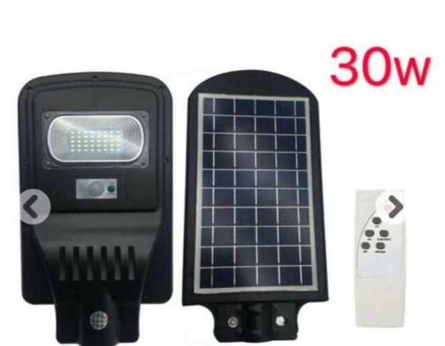 Street Light LED Headlight Solar Panel Twilight 30W Remote Control