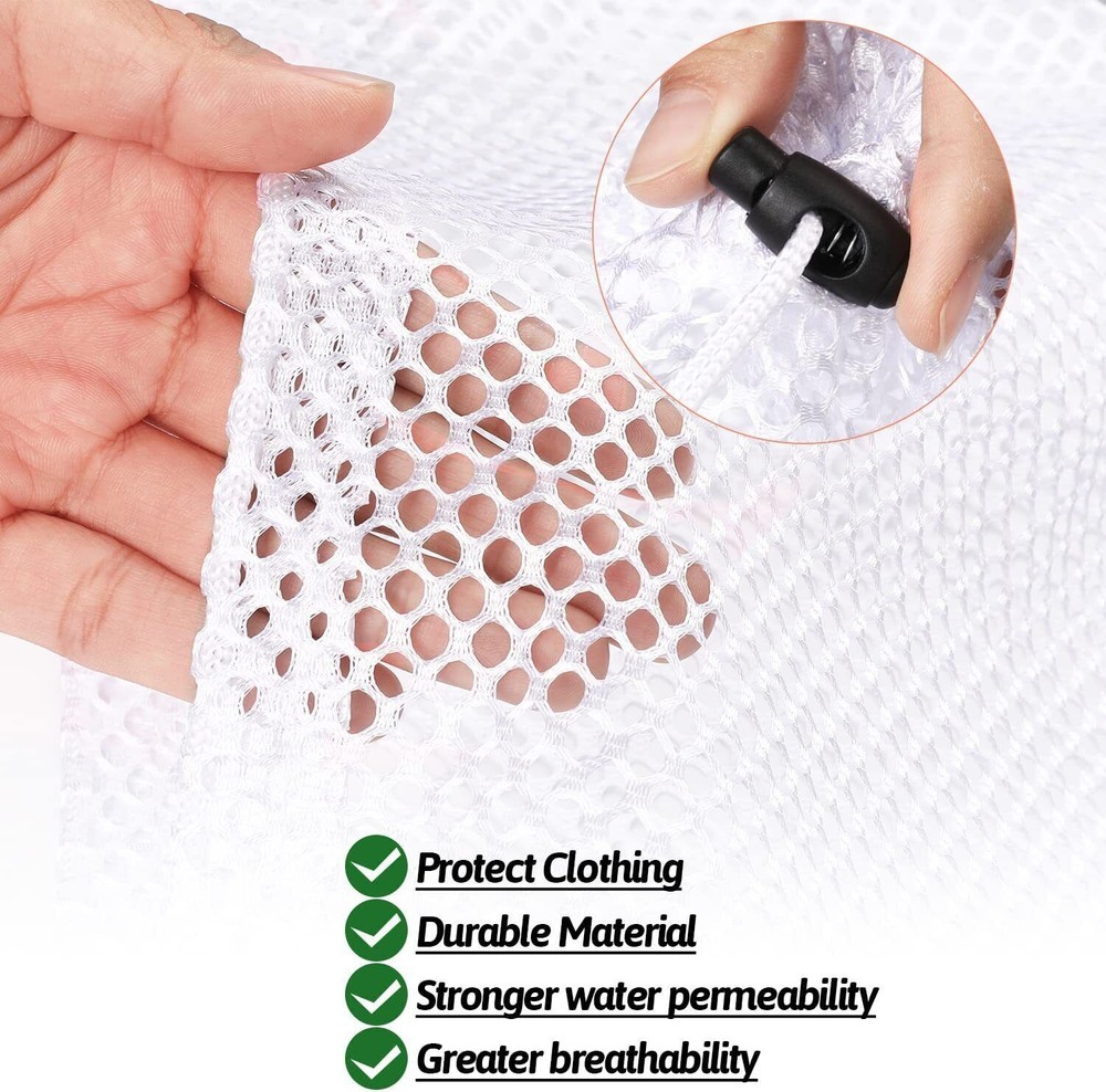 2x Extra Large Drawstring Laundry Bag Solid Mesh Material Mesh Laundry Bag White