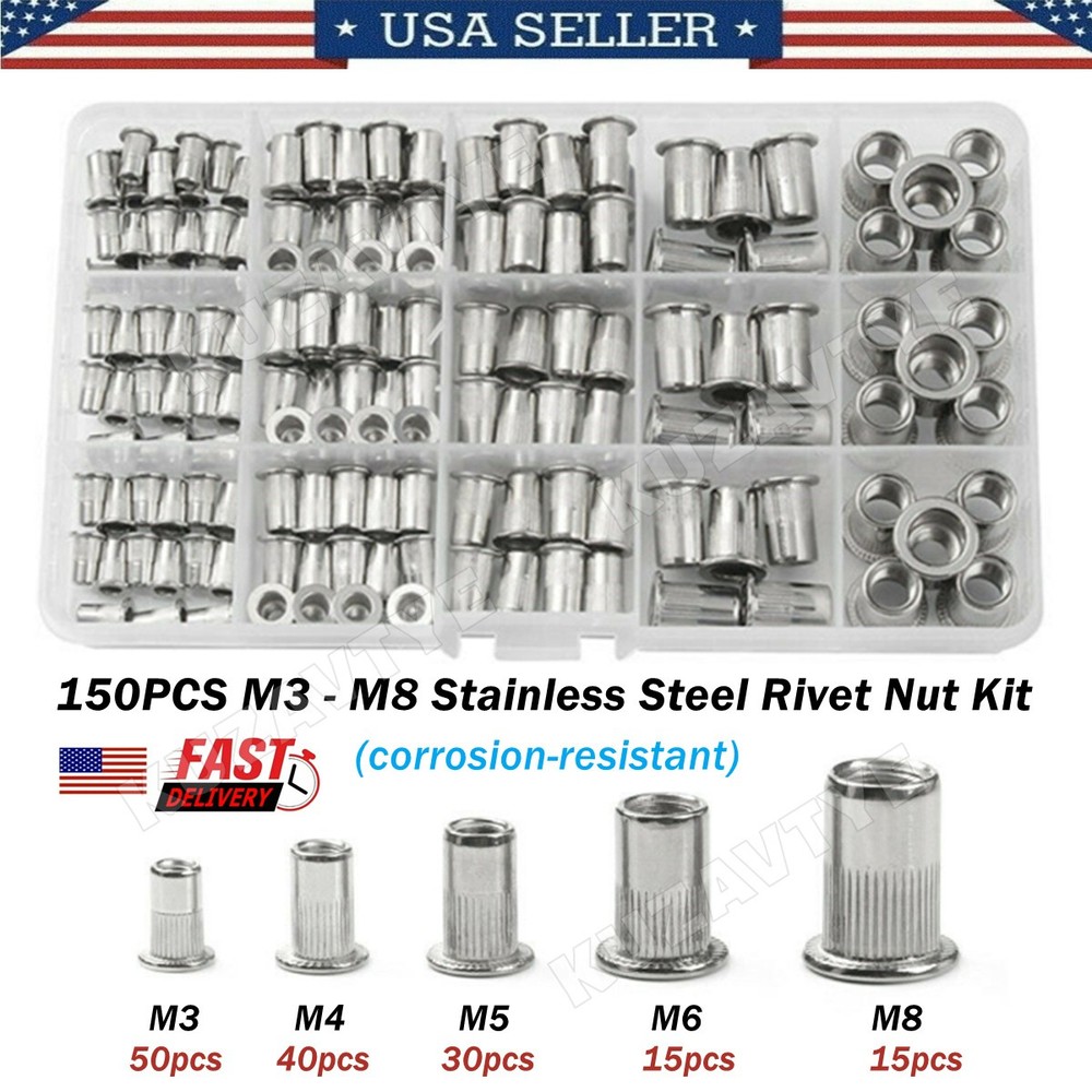 150~615X Metric Stainless Steel Rivet Nuts Threaded Insert Rivnut Assortment Kit