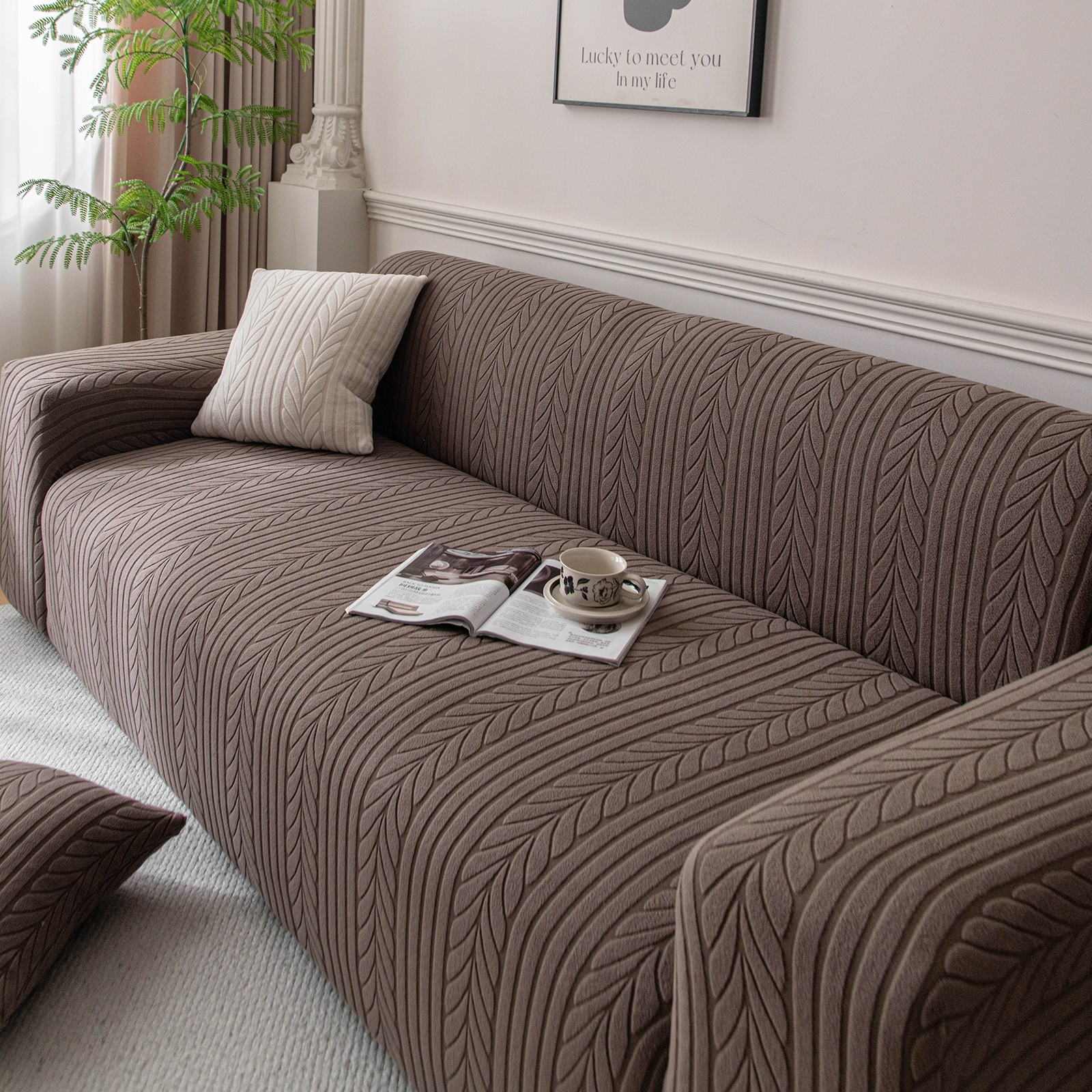 2/3/4 Seater Stretch Sofa Slipcover Full-Coverage Jacquard Couch Cover Non-Slip