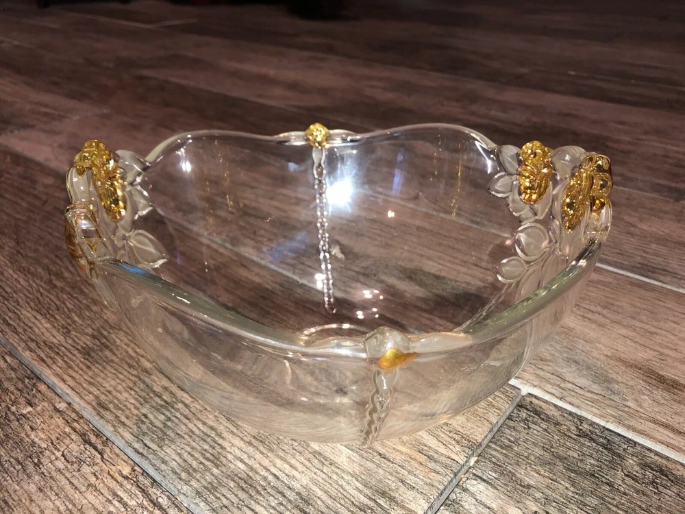 CLEAR GLASS BRASS FRUIT BOWEL