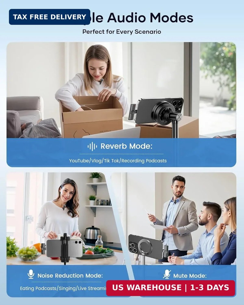 Wireless Microphone for iPhone iPad and Android Phone, 2 Pack Wireless Lavalier