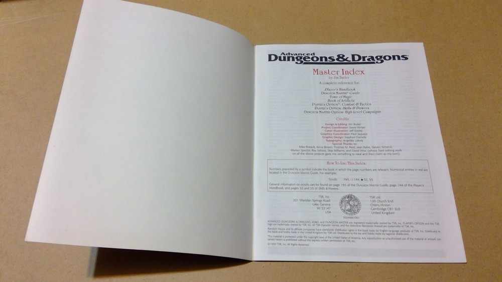 Advanced Dungeons & Dragons Dungeon Master Screen & Master Index 9504 W/SCREEN!