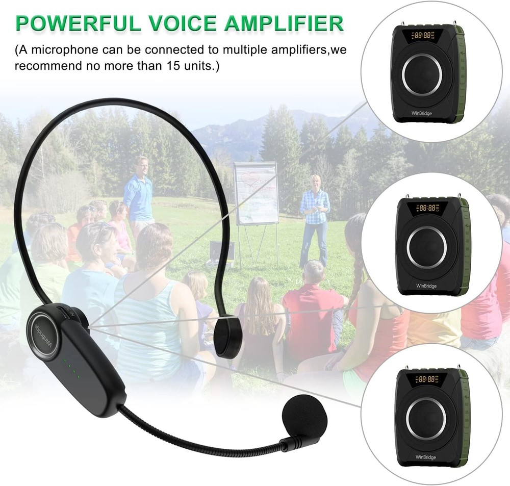 Bluetooth 5.0 Voice Amplifier with Wireless Mic Headset, Waterproof WinBridge