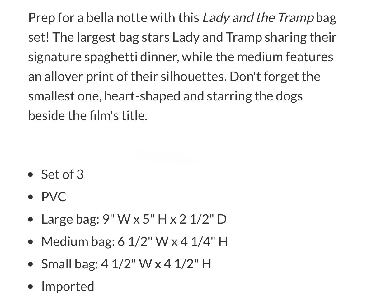 Disney Lady & The Tramp 3 Piece Makeup Bag Set New Exclusive