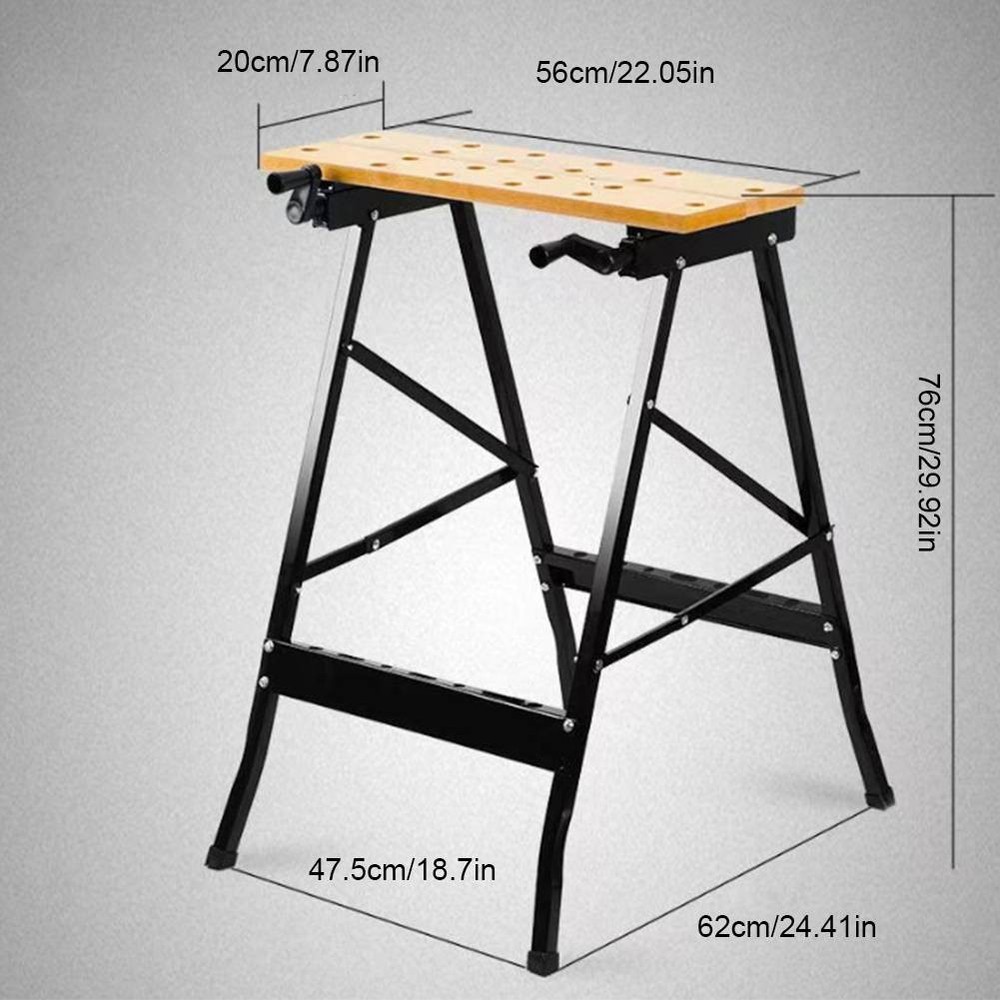 Folding Sawhorse Worktable 4 Bench Dogs Adjustable for Woodworking Projects