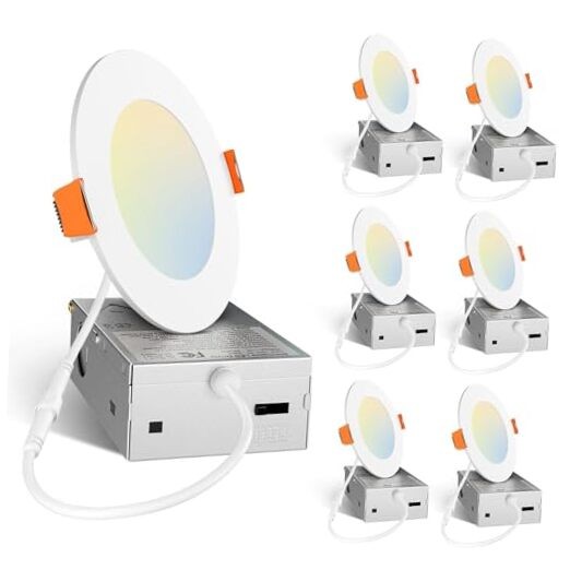 6 Pack 5CCT Ultra-Thin LED Recessed Ceiling Light with Junction 4 Inch White