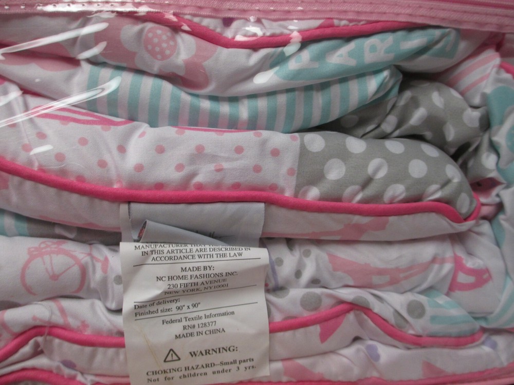 Nicole Miller 3pc Eiffel Tower Bicycle Pink White Comforter Set - Full/Queen