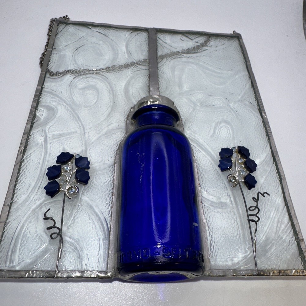 Hanging Glass Window Panel Cobalt Blue Bud Vase
