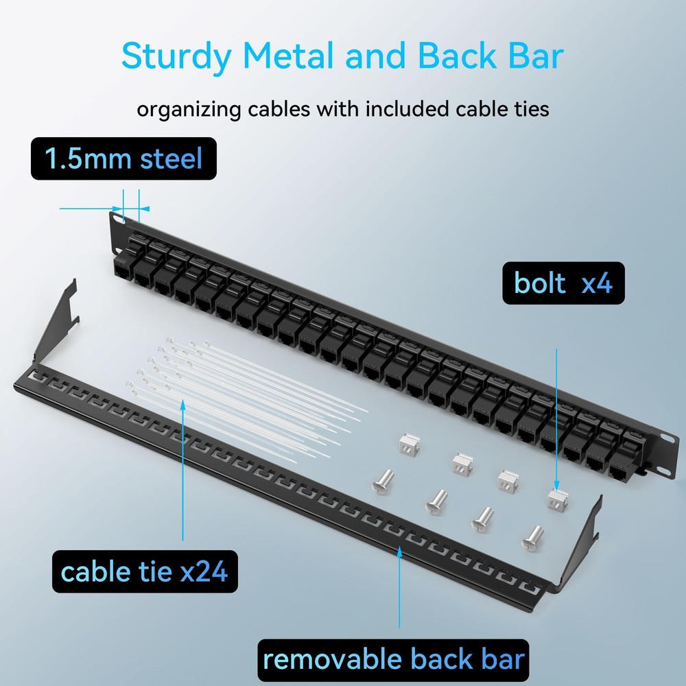 Patch Panel 24 Port Cat6 with Coupler Keystone, Cat6 Network Patch Panel 10G ...