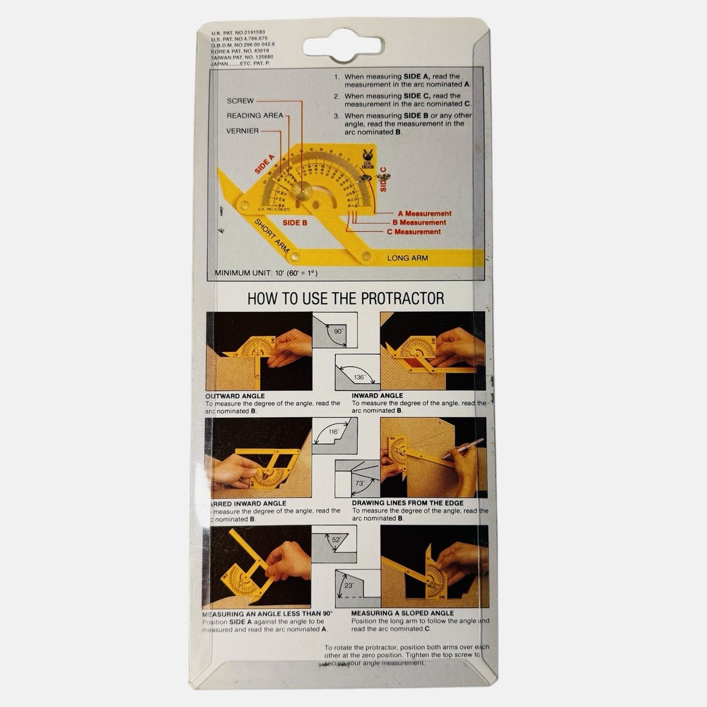 CCKL CREATOR P1028 Adjustable Protractor Multipurpose Angle Finder Yellow NEW!