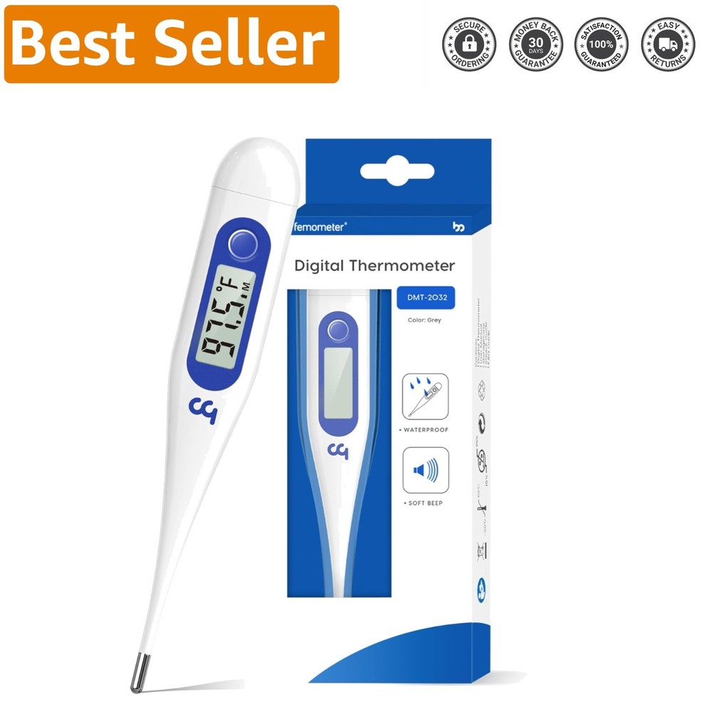 Versatile Klein Blue Digital Thermometer: Oral/Rectal/Armpit Use with C/F Switch