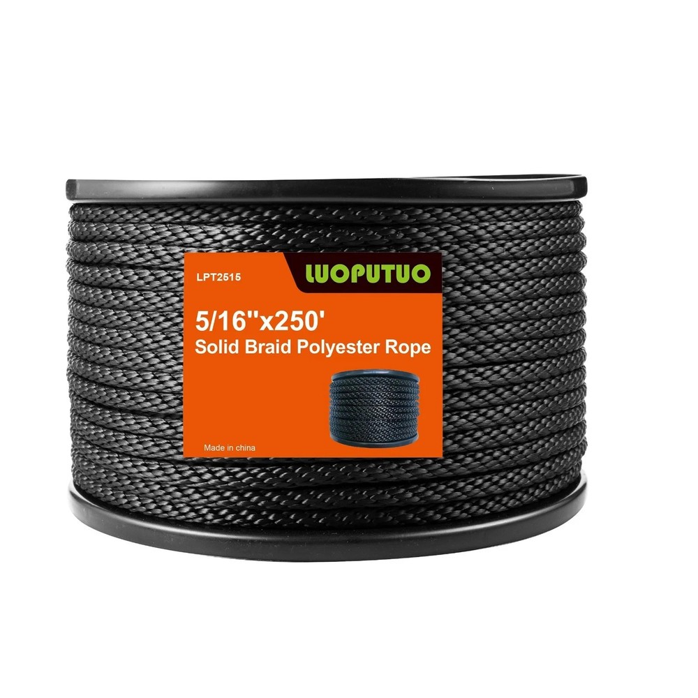 5/16 250ft Black Polyester Solid Braid Rope