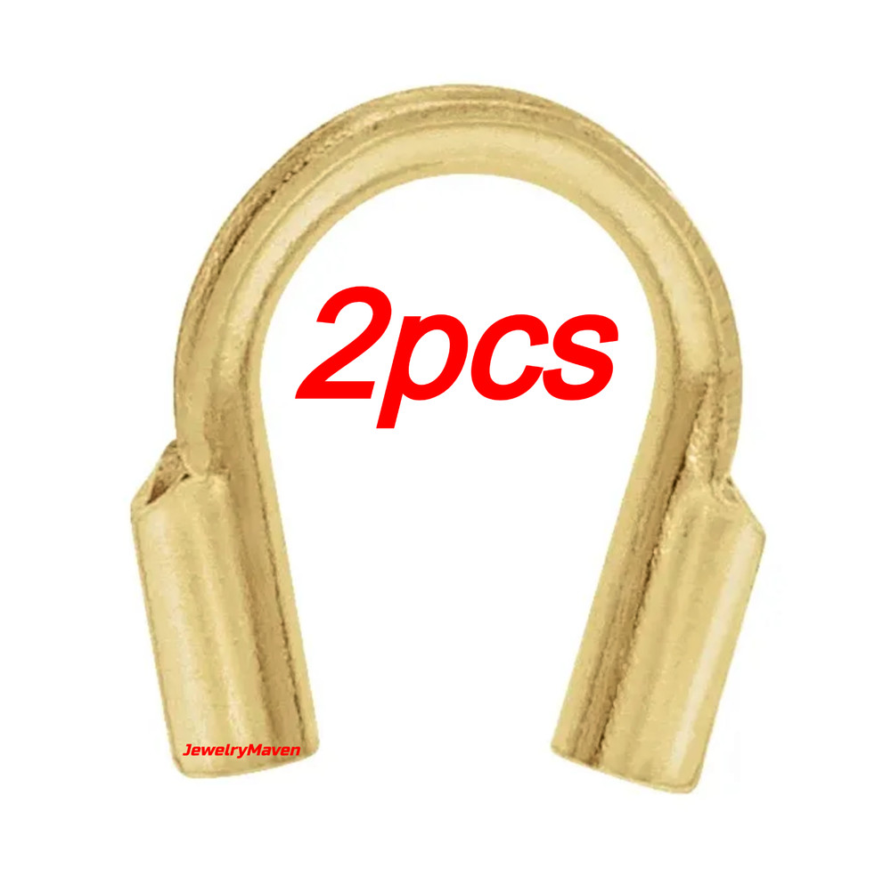 (2) 0.6mm 14k Yellow Gold Stringing Crimp Wire Guard Guardian Thimble Chain End