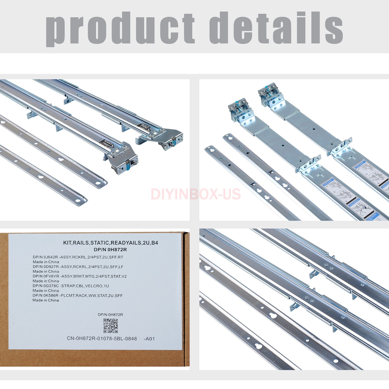 H872R For Dell PowerEdge R720 R730 Server 2U Ready Rail Rails Kit