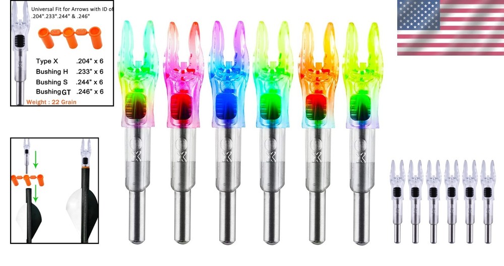 6-Pack High-Performance LED Arrow Nocks for Archery - Fits Multiple Diameters