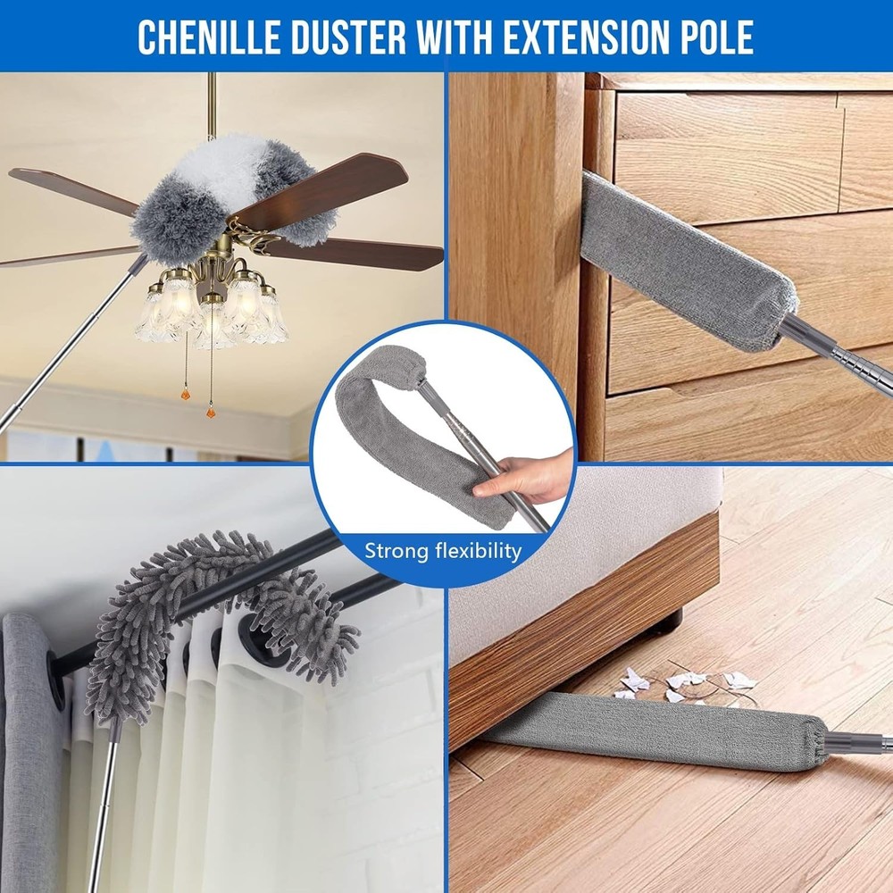5-Pcs Washable Feather Duster Set with 30-100" Telescopic Pole - Clean with Ease