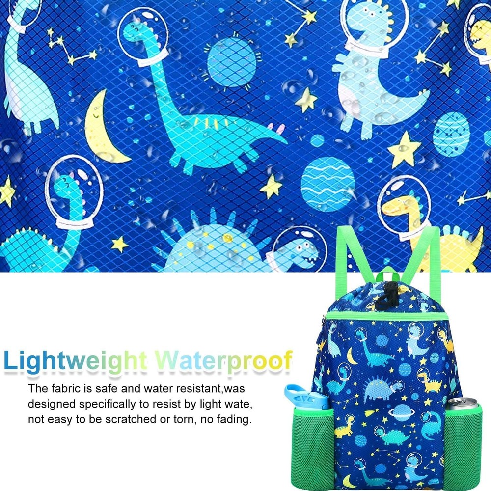 RHCPFOVR Dinosaur Drawstring Backpack for Kids - Blue Space