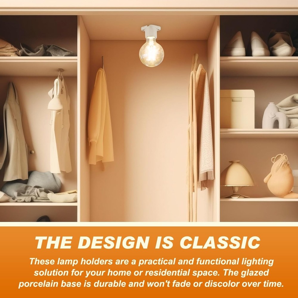 6 Pcs E26 Light Socket Porcelain Lamp Holder Medium Keyless white