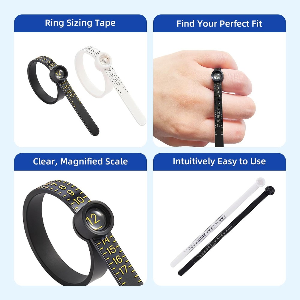 CllyCnny Ring Sizer Measuring Tool Kit : Mandrel Measurer silver,black,clear