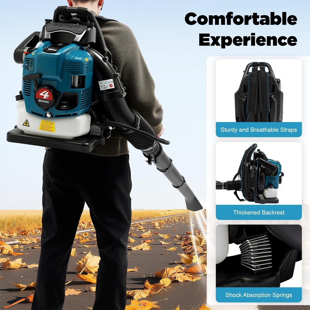 Gas Leaf Blower 75.6cc 4-Stroke Engine Backpack Leaf Blower with Cruise Control