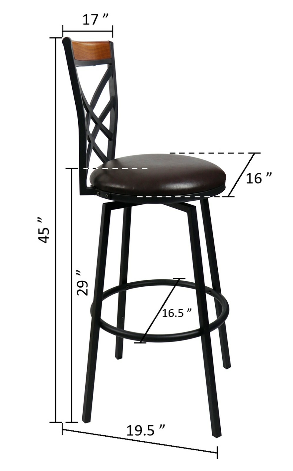 eHemco Swivel Metal Barstool with Double X Back Faux Leather Seat (Collectible)