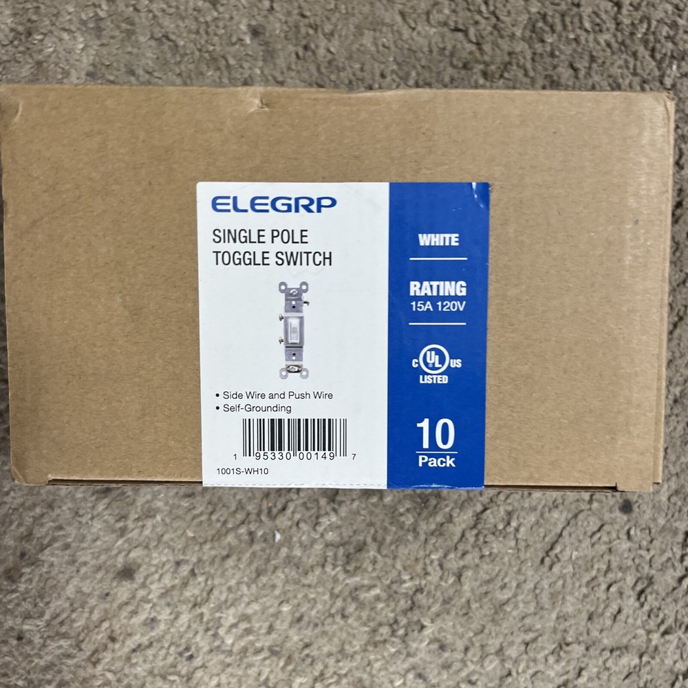 ELEGRP 15 Amp 120-Volt Single Pole Toggle Switch, White (10-Pack)