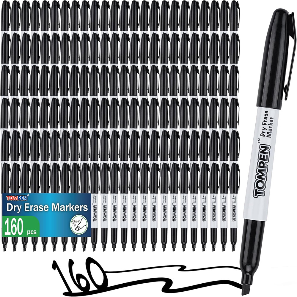 Dry Erase Markers Black,160 Bulk Pack Chisel Tip,Low Odor Quick-Drying Whiteb...