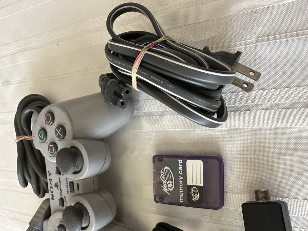 Sony PlayStation 1 Console, RFU Adapter Controller, Power Cable, Memory Card