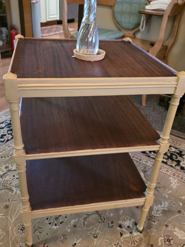 Vintage Rengency Style 3 Tiered Table with Casters Solid Wood