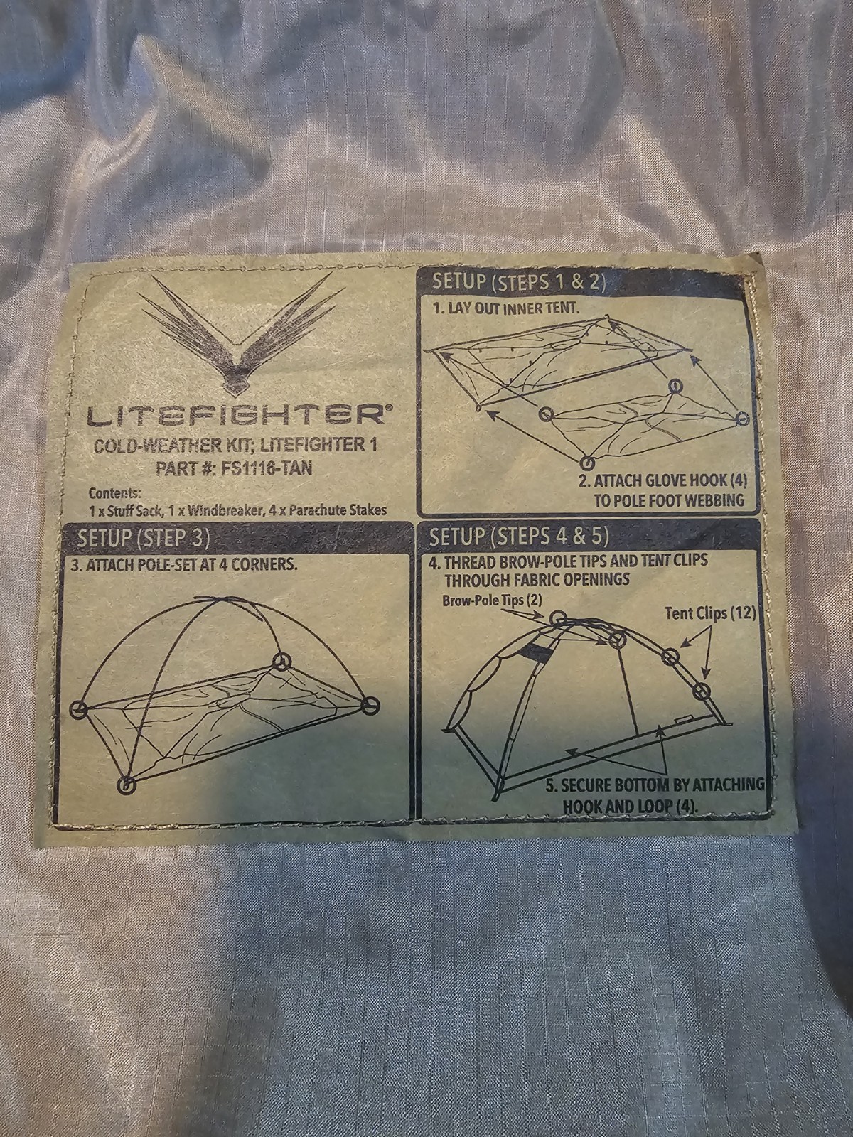 USGI LiteFighter Cold Weather Kit (For 1 man tent) Coyote W/ 4 Snow/Sand Anchors