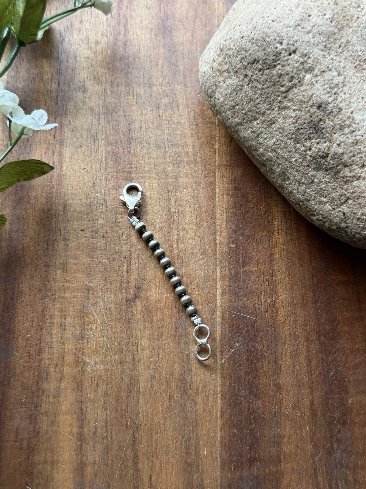 Necklace Chain Extender Sterling Silver Pearls Bead 4mm 2 Inch Lobster Clasp