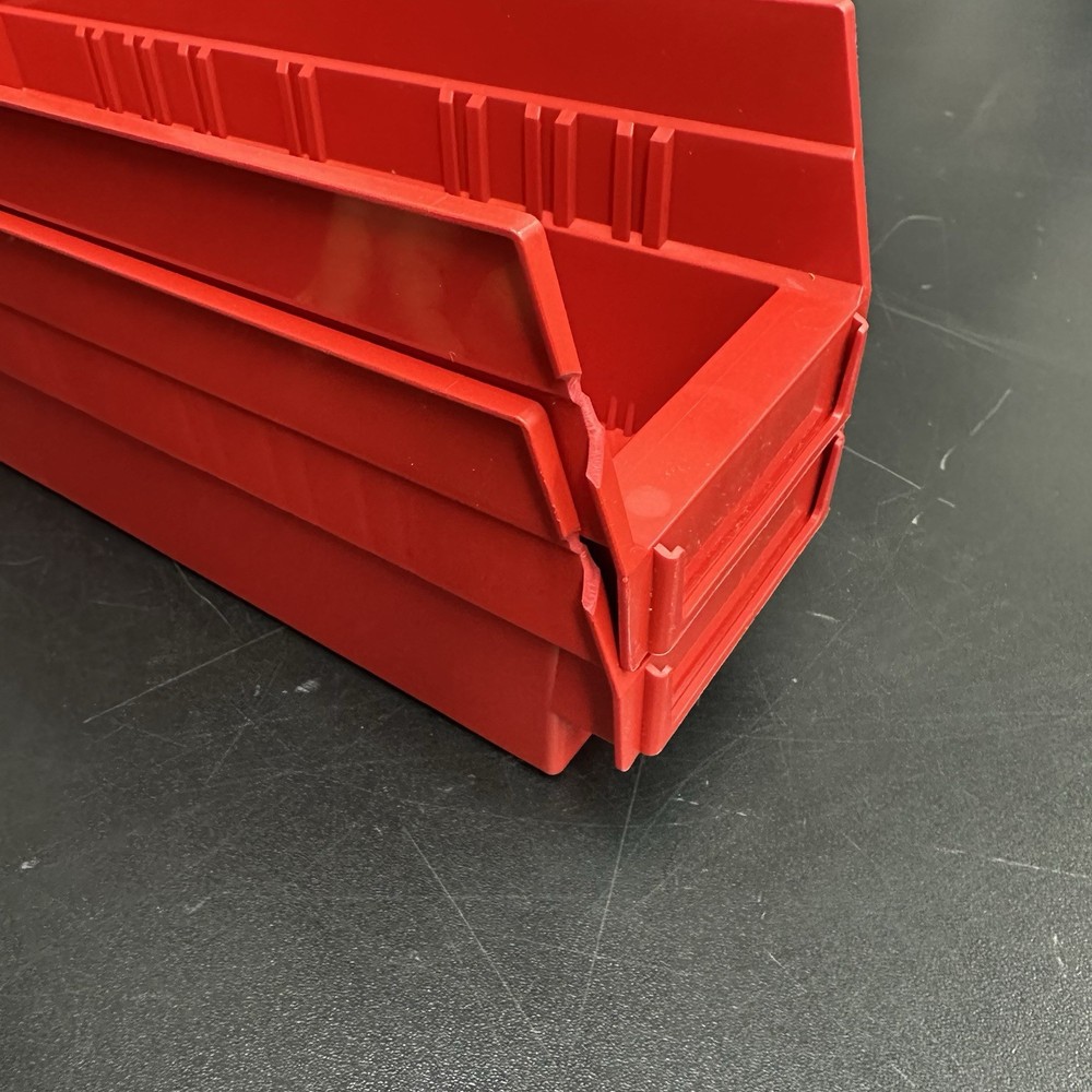 Quantum Nesting Plastic Shelf Bin 12" x 4-1/8" x 4", 32/Case Red (Read Desc)
