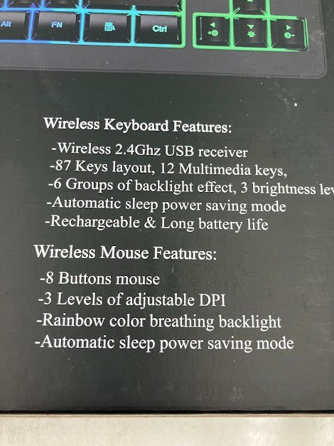 Bluefinger Wireless Keyboard and Mouse-Rainbow Backlight