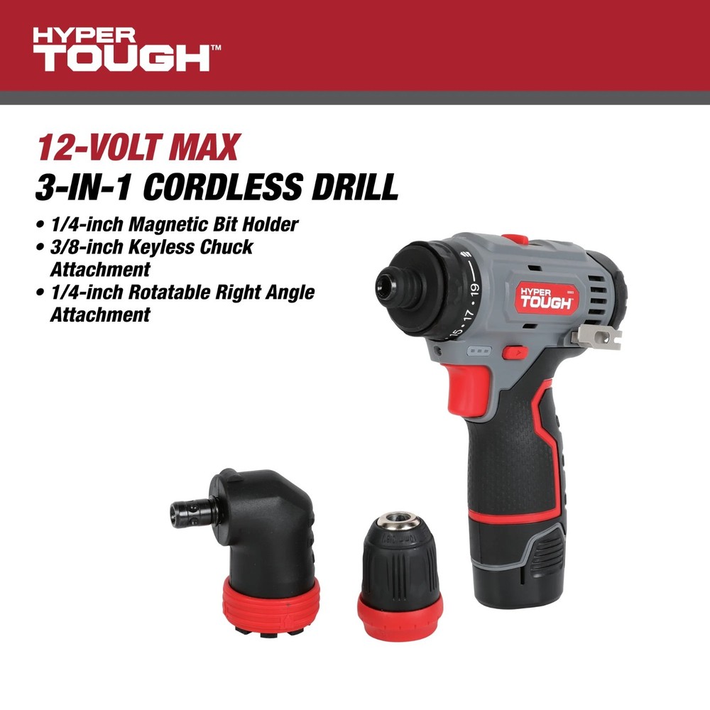 Hyper Tough 12V Max Lithium-Ion 3-in-1 Multi-Head Power Drill Set